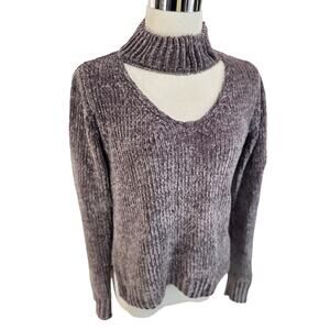 Love By Design SOFT Sweater SMALL Gray Chenille Knit Collar Sexy Cutout DISTRESS